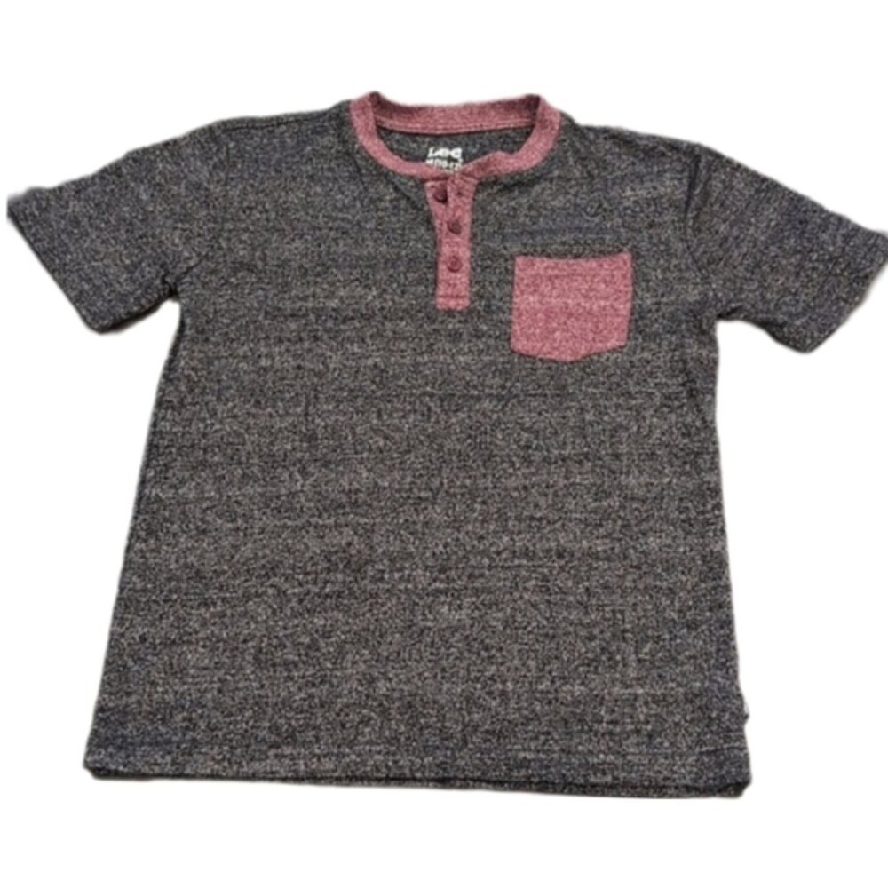 Lee Short Sleeve Pocket Tee Henley Top Black Red Marled Tshirt Boys Medium 10 12